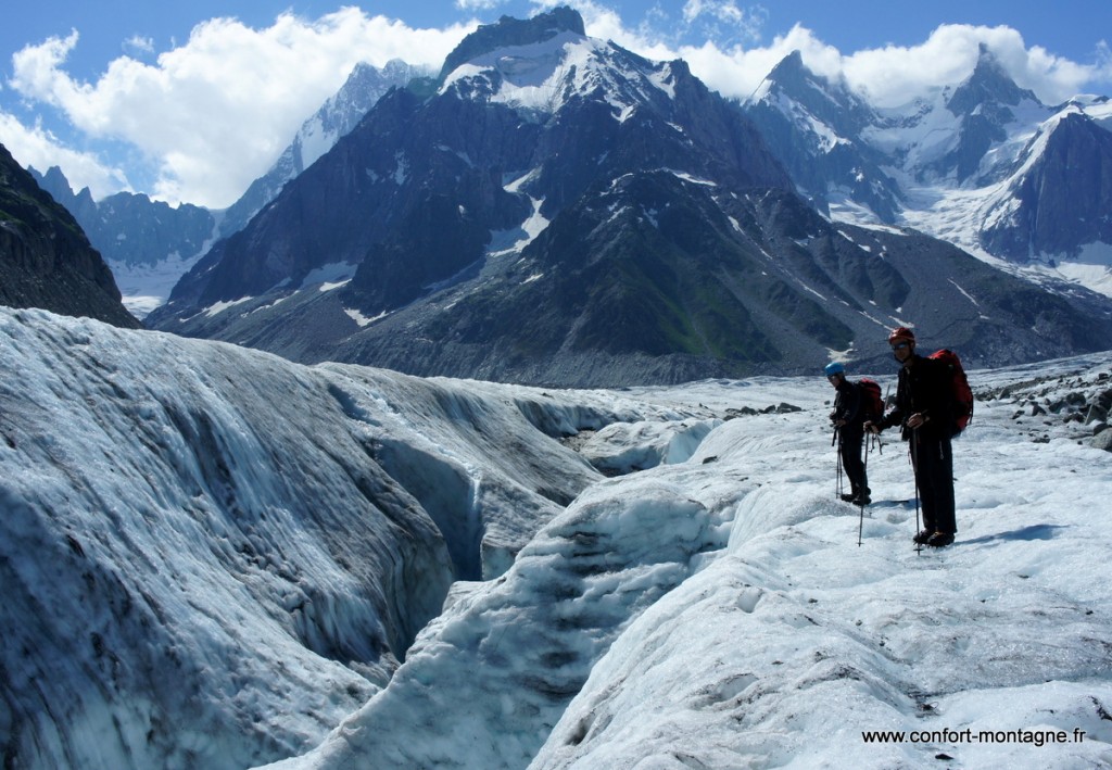 Initiation glaciaire, randonnée glaciaire, massif du Mont Blanc, école de glace